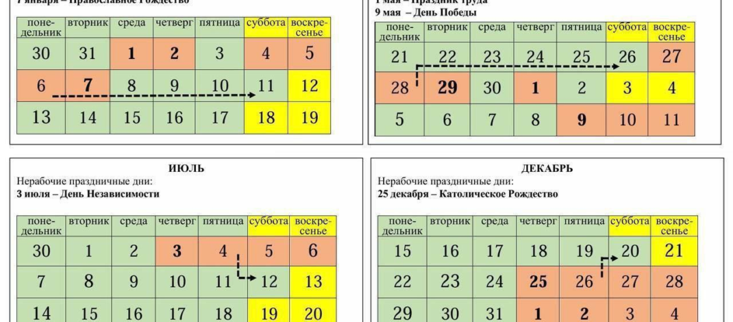 СОВМИН УТВЕРДИЛ ГРАФИК ПЕРЕНОСА РАБОЧИХ ДНЕЙ В 2025 ГОДУ